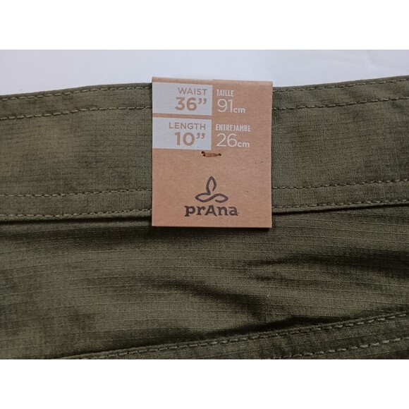 Prana Shorts Mens Waist 36 Waist 10 Inseam Double Peak Cargo Green Zipper Pocket - Picture 7 of 10